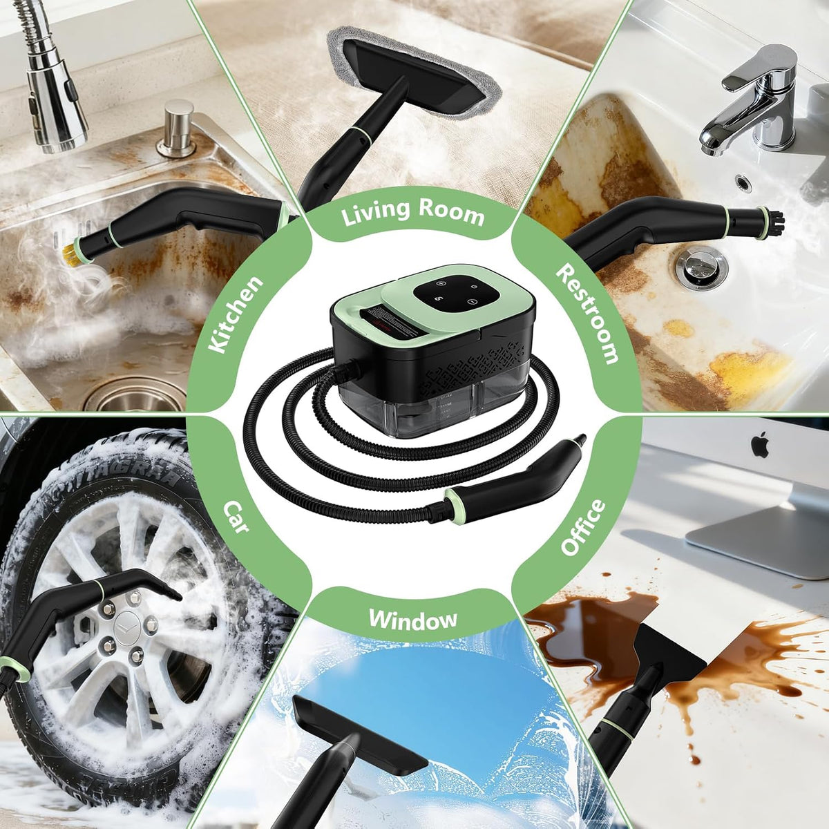 Handheld Portable Steam Floor Cleaner - Corded Unit, 16-Piece Accessories, 6-Level Adjustable, 15s Fast Heating, Families Safe, Large Cap, Ergonomic Design, Cleaning Cloths Included, Home/Car Detailing Tool, Gift Option, Flash Sale Home Items