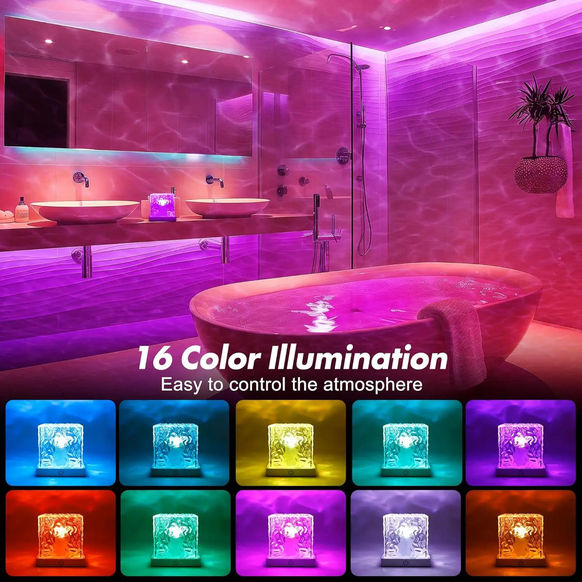 Rechargeable Ocean Wave Shower Light – 16 Color Waterproof LED Projector Lamp with Remote for Relaxing Bathroom & Bedroom Ambience