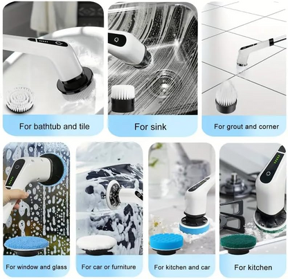 Electric Spin Scrubber, Cordless Shower Scrubber, IPX7 Waterproof Power Scrubber with 9 Replaceable Brush Heads, 5 Speed Electric Cleaning Brush, Extendable Handle for Bathroom, Tile, Tub, Floor, Kitchen Cleaning