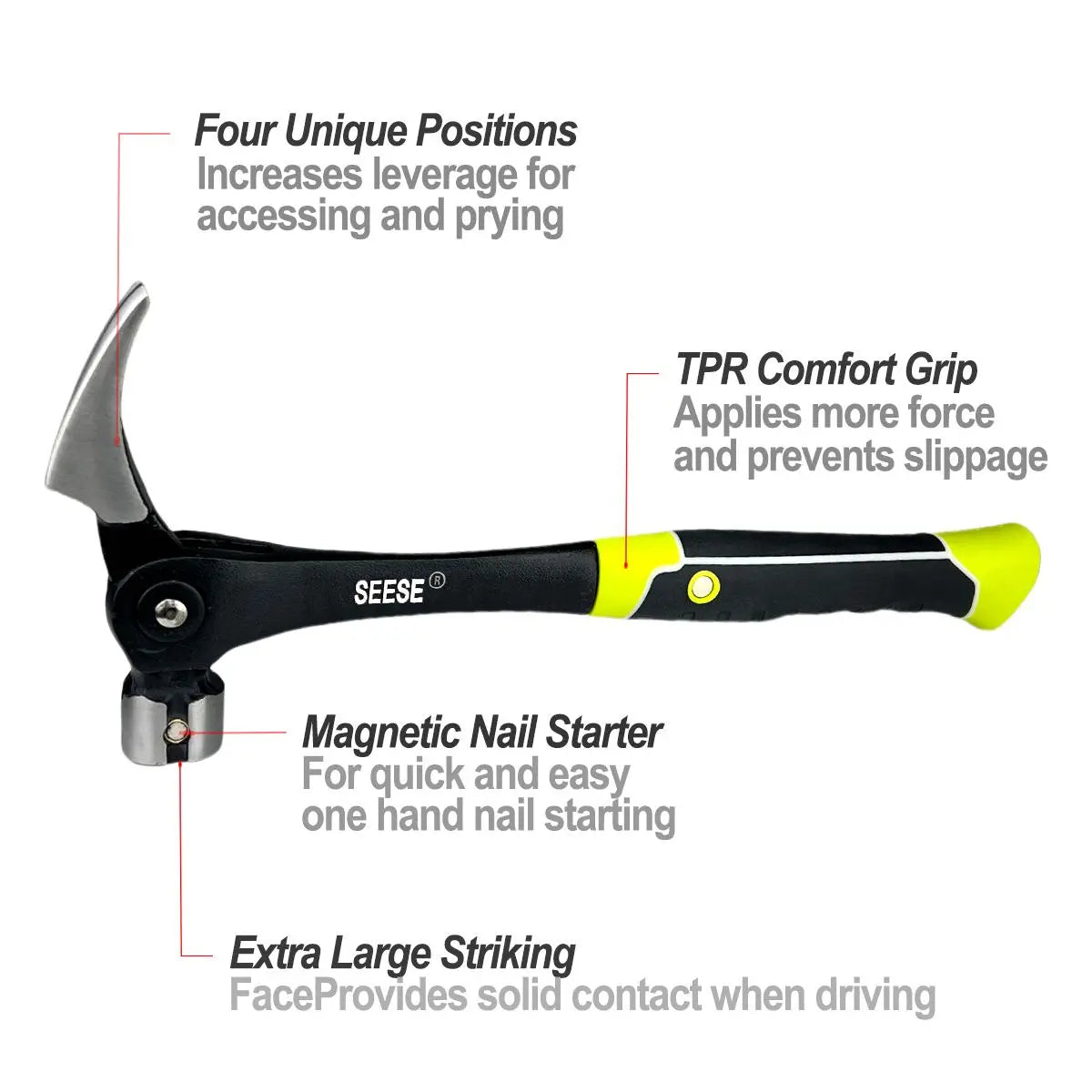Adjustable Nail Puller Hammer – Magnetic Nail Starter with Anti-Slip Shock-Absorbing Handle for DIY, Workshop & Home Repairs