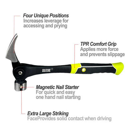 Adjustable Nail Puller Hammer – Magnetic Nail Starter with Anti-Slip Shock-Absorbing Handle for DIY, Workshop & Home Repairs