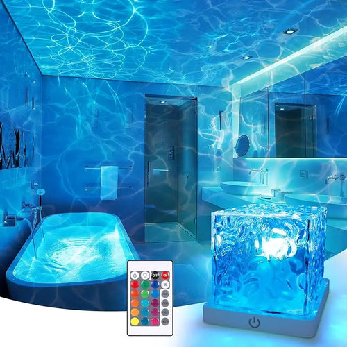 Rechargeable Ocean Wave Shower Light – 16 Color Waterproof LED Projector Lamp with Remote for Relaxing Bathroom & Bedroom Ambience