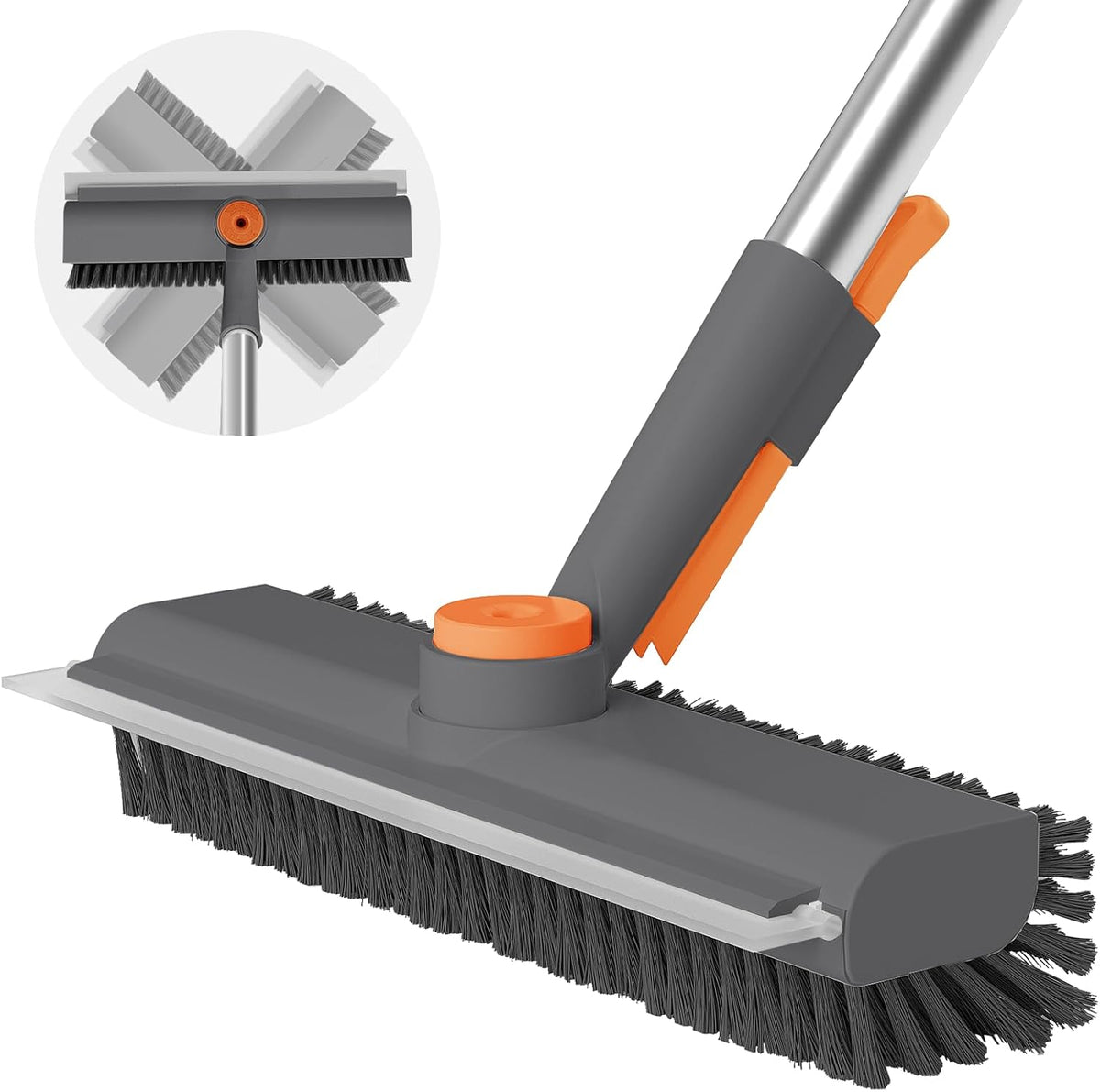 360° Rotating Floor Cleaning Brush – 3-in-1 Long Handle Scrubber with Silicone Squeegee, Adjustable Stainless Steel Pole for Bathroom, Tile & Home Cleaning