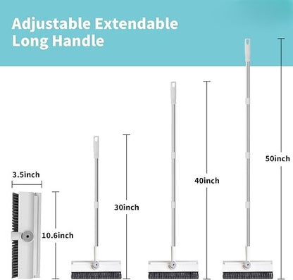 360° Rotating Floor Cleaning Brush – 3-in-1 Long Handle Scrubber with Silicone Squeegee, Adjustable Stainless Steel Pole for Bathroom, Tile & Home Cleaning