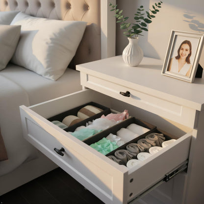 Sock Drawer Organizer 3 Pack - Foldable Fabric Storage Bins for Underwear Divider, Small Closet Organizers with 3 Compartments, Light Gray