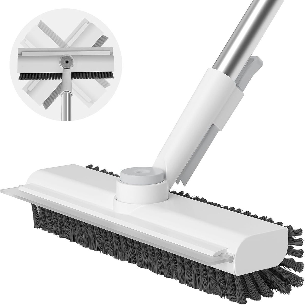 360° Rotating Floor Cleaning Brush – 3-in-1 Long Handle Scrubber with Silicone Squeegee, Adjustable Stainless Steel Pole for Bathroom, Tile & Home Cleaning