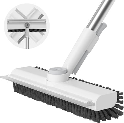 360° Rotating Floor Cleaning Brush – 3-in-1 Long Handle Scrubber with Silicone Squeegee, Adjustable Stainless Steel Pole for Bathroom, Tile & Home Cleaning