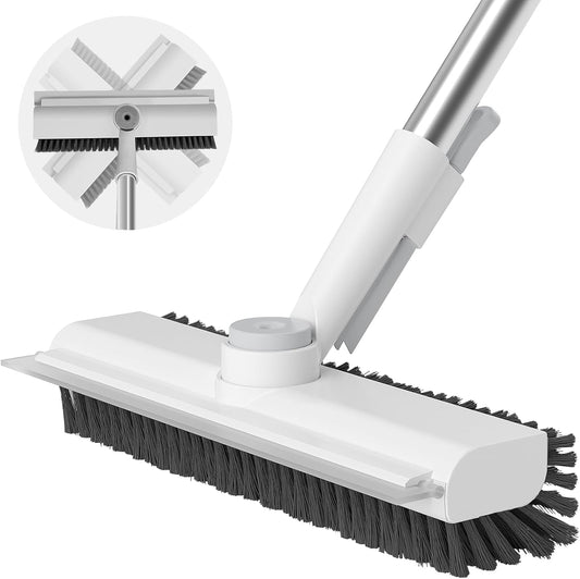 360° Rotating Floor Cleaning Brush – 3-in-1 Long Handle Scrubber with Silicone Squeegee, Adjustable Stainless Steel Pole for Bathroom, Tile & Home Cleaning
