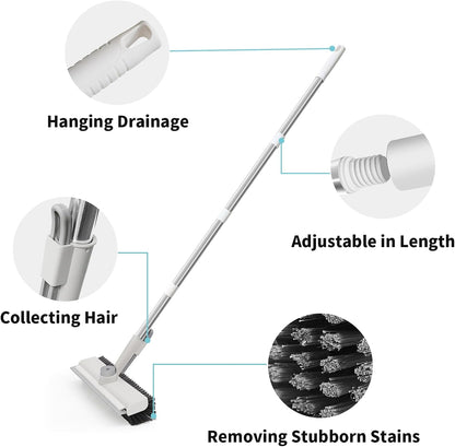 360° Rotating Floor Cleaning Brush – 3-in-1 Long Handle Scrubber with Silicone Squeegee, Adjustable Stainless Steel Pole for Bathroom, Tile & Home Cleaning