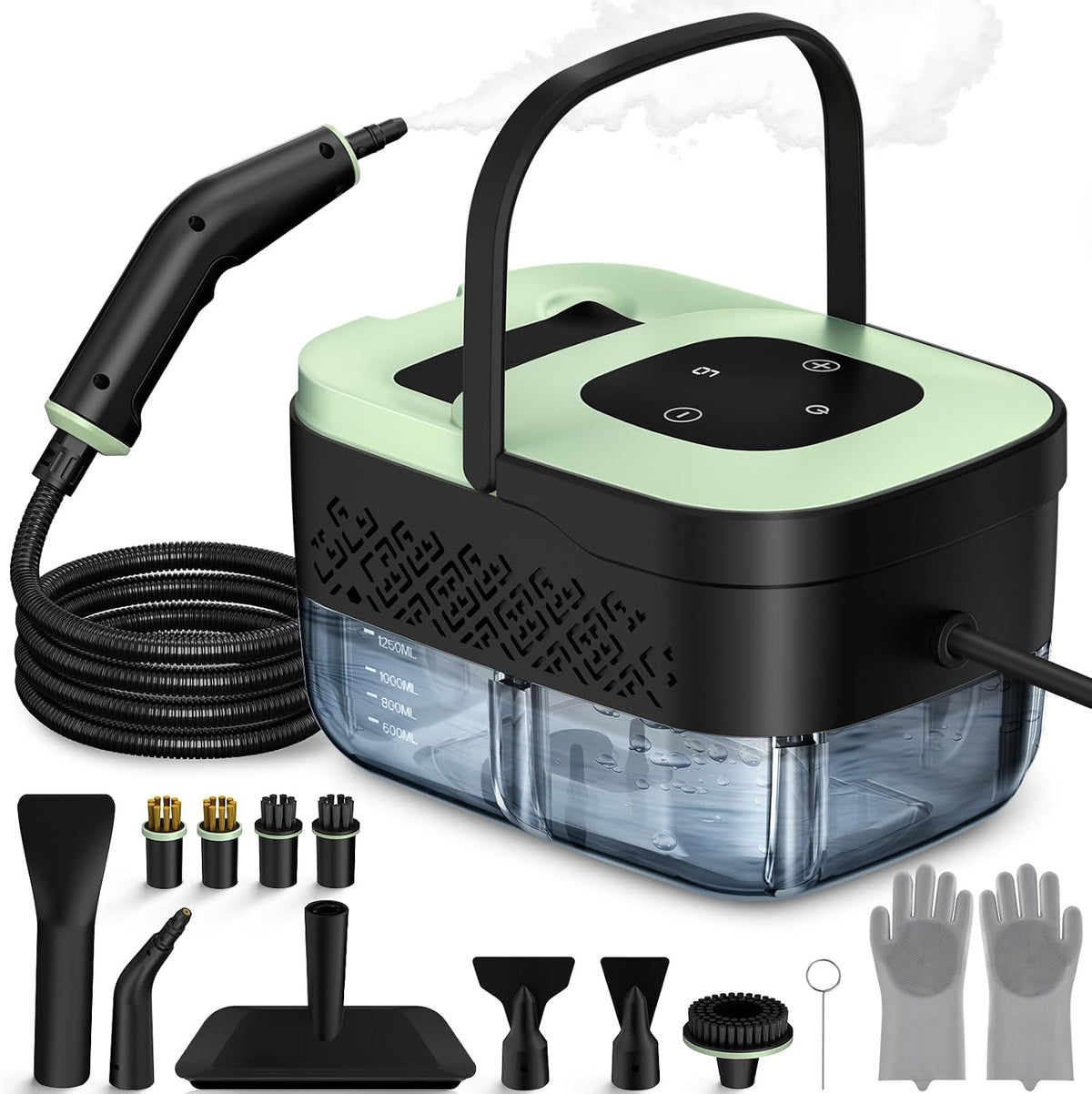 Handheld Portable Steam Floor Cleaner - Corded Unit, 16-Piece Accessories, 6-Level Adjustable, 15s Fast Heating, Families Safe, Large Cap, Ergonomic Design, Cleaning Cloths Included, Home/Car Detailing Tool, Gift Option, Flash Sale Home Items