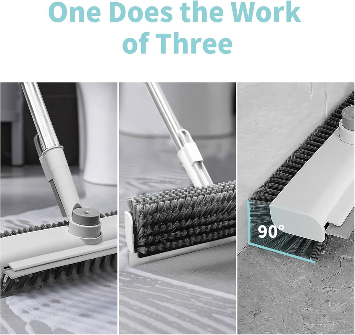 360° Rotating Floor Cleaning Brush – 3-in-1 Long Handle Scrubber with Silicone Squeegee, Adjustable Stainless Steel Pole for Bathroom, Tile & Home Cleaning