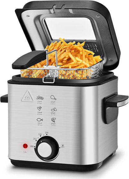 Electric Deep Fryer with Basket – Countertop Deep Fryer with Adjustable Temperature Control, Viewing Window Lid & Nonstick Pot for Home Cooking