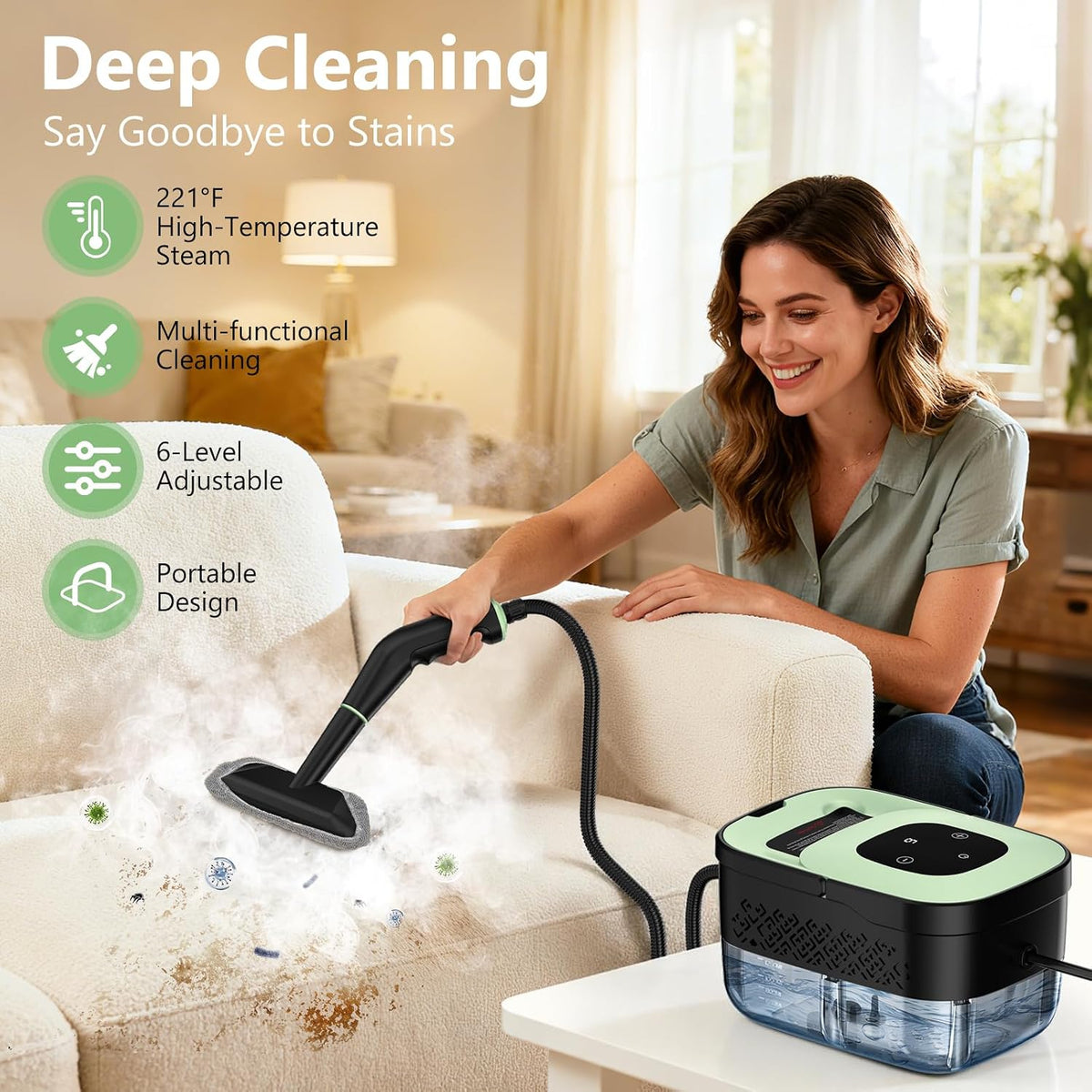 Handheld Portable Steam Floor Cleaner - Corded Unit, 16-Piece Accessories, 6-Level Adjustable, 15s Fast Heating, Families Safe, Large Cap, Ergonomic Design, Cleaning Cloths Included, Home/Car Detailing Tool, Gift Option, Flash Sale Home Items