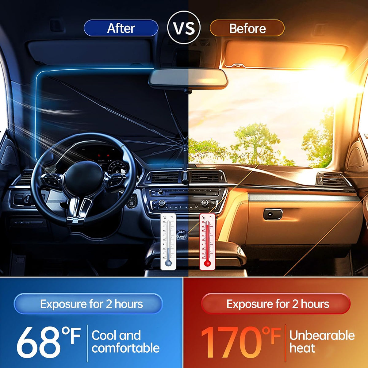Portable car sunshade, windshield sunshade, foldable windshield sunshade, car exterior accessories, daily car windshield cooling umbrella