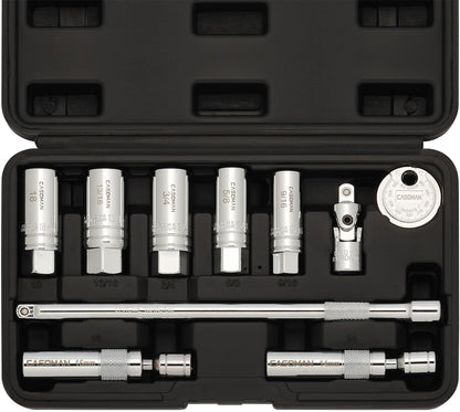 10PCS 3/8"Drive Magnetic Spark Plug Socket Set, 6PT&12PT, Include Extension Bar, Universal Joint & Spark Plug Gapper, CR-V Steel