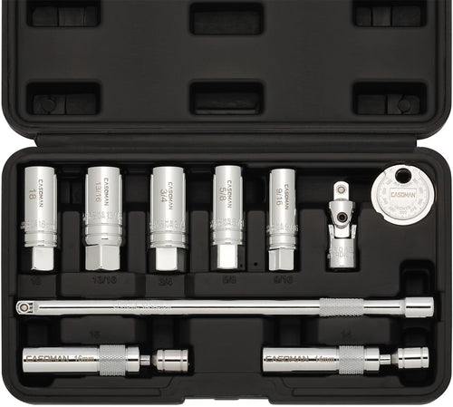 10PCS 3/8"Drive Magnetic Spark Plug Socket Set, 6PT&12PT, Include Extension Bar, Universal Joint & Spark Plug Gapper, CR-V Steel
