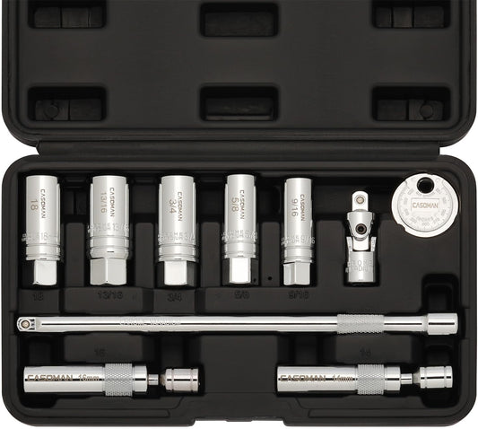 10PCS 3/8"Drive Magnetic Spark Plug Socket Set, 6PT&12PT, Include Extension Bar, Universal Joint & Spark Plug Gapper, CR-V Steel