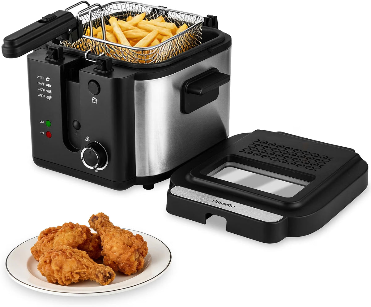 Electric Deep Fryer with Basket – Countertop Deep Fryer with Adjustable Temperature Control, Viewing Window Lid & Nonstick Pot for Home Cooking