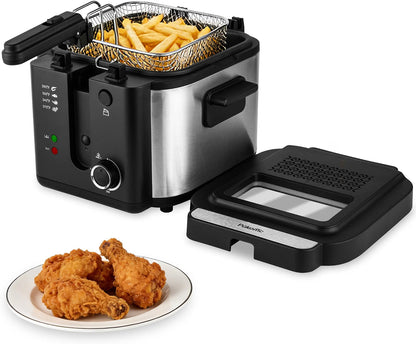 Electric Deep Fryer with Basket – Countertop Deep Fryer with Adjustable Temperature Control, Viewing Window Lid & Nonstick Pot for Home Cooking
