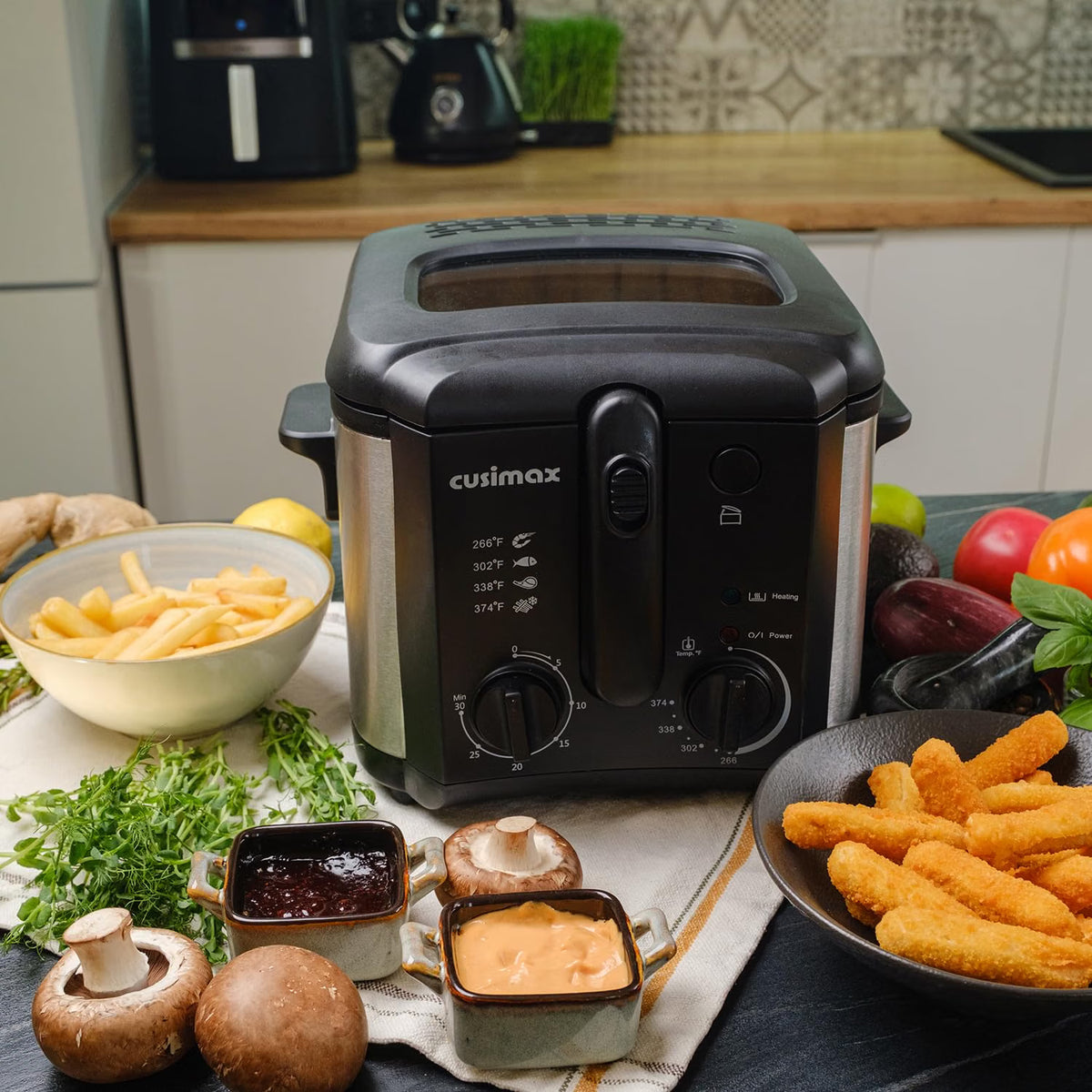 Electric Deep Fryer with Basket – Countertop Deep Fryer with Adjustable Temperature Control, Viewing Window Lid & Nonstick Pot for Home Cooking