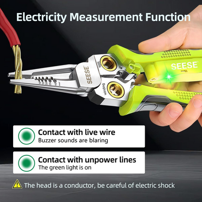 8-in-1 Wire Stripper for Electrician: Needle Nose Pliers with Voltage Tester & Dual Alarms - Electrical Pliers for Cutting Wires, Pulling Wires and Crimp Wires