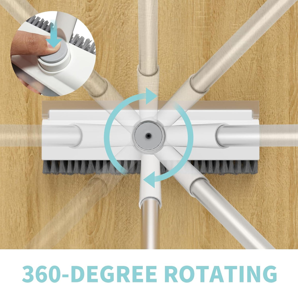 360° Rotating Floor Cleaning Brush – 3-in-1 Long Handle Scrubber with Silicone Squeegee, Adjustable Stainless Steel Pole for Bathroom, Tile & Home Cleaning