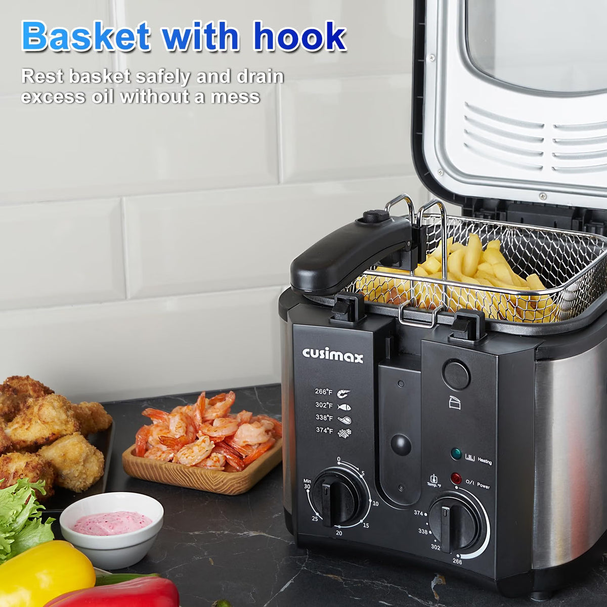 Electric Deep Fryer with Basket – Countertop Deep Fryer with Adjustable Temperature Control, Viewing Window Lid & Nonstick Pot for Home Cooking