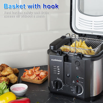 Electric Deep Fryer with Basket – Countertop Deep Fryer with Adjustable Temperature Control, Viewing Window Lid & Nonstick Pot for Home Cooking