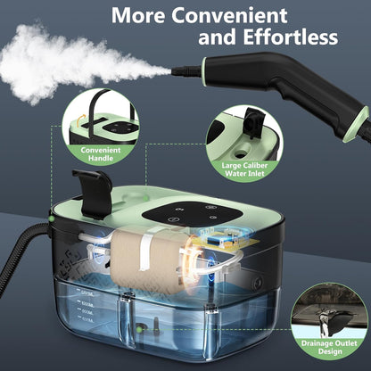 Handheld Portable Steam Floor Cleaner - Corded Unit, 16-Piece Accessories, 6-Level Adjustable, 15s Fast Heating, Families Safe, Large Cap, Ergonomic Design, Cleaning Cloths Included, Home/Car Detailing Tool, Gift Option, Flash Sale Home Items