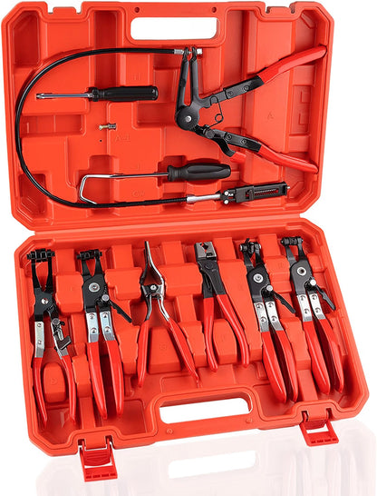 9PCS Hose Clamp Pliers,Automotive Hose Clamp Removal Tool, Long Reach Flexible Wire Tools for Radiator, Heater, Coolant & Water Hoses