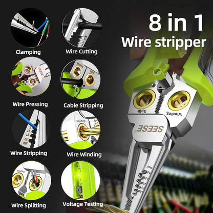 8-in-1 Wire Stripper for Electrician: Needle Nose Pliers with Voltage Tester & Dual Alarms - Electrical Pliers for Cutting Wires, Pulling Wires and Crimp Wires