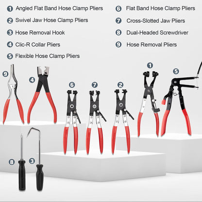 9PCS Hose Clamp Pliers,Automotive Hose Clamp Removal Tool, Long Reach Flexible Wire Tools for Radiator, Heater, Coolant & Water Hoses