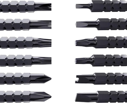 Short Ratcheting Screwdriver Set,12-in-1 Multi-bit Stubby Screw Driver Set CR-V hardened hard dual-purpose screwdriver head Telescopic dual-purpose screwdriver cross Slotted screwdriver head Screwdriver powerful magnetic multi-function