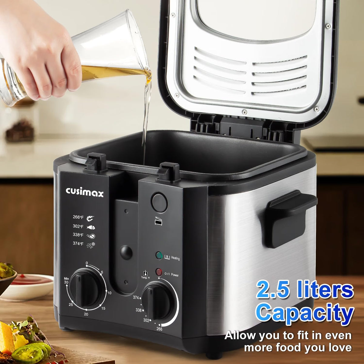 Electric Deep Fryer with Basket – Countertop Deep Fryer with Adjustable Temperature Control, Viewing Window Lid & Nonstick Pot for Home Cooking