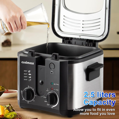 Electric Deep Fryer with Basket – Countertop Deep Fryer with Adjustable Temperature Control, Viewing Window Lid & Nonstick Pot for Home Cooking