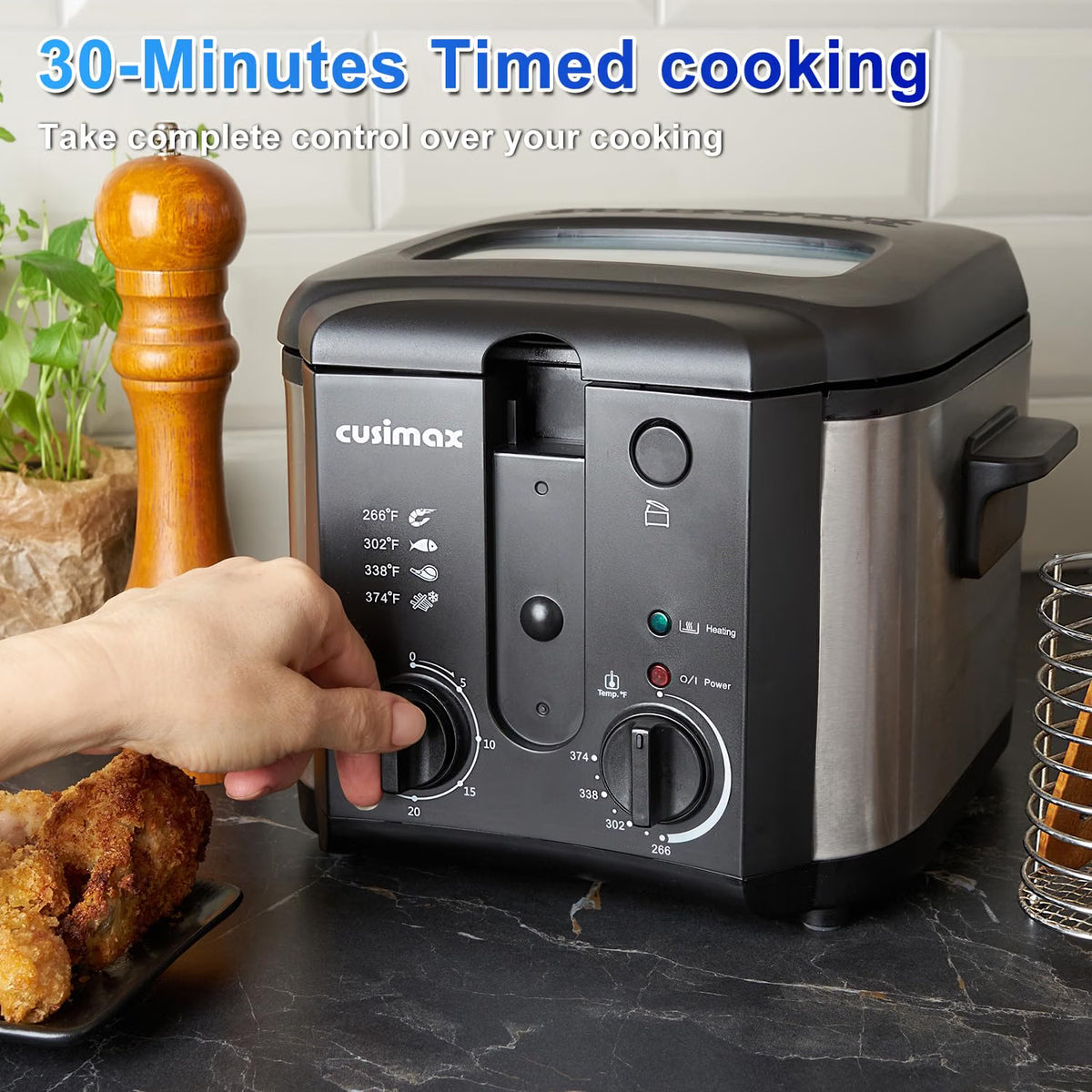 Electric Deep Fryer with Basket – Countertop Deep Fryer with Adjustable Temperature Control, Viewing Window Lid & Nonstick Pot for Home Cooking