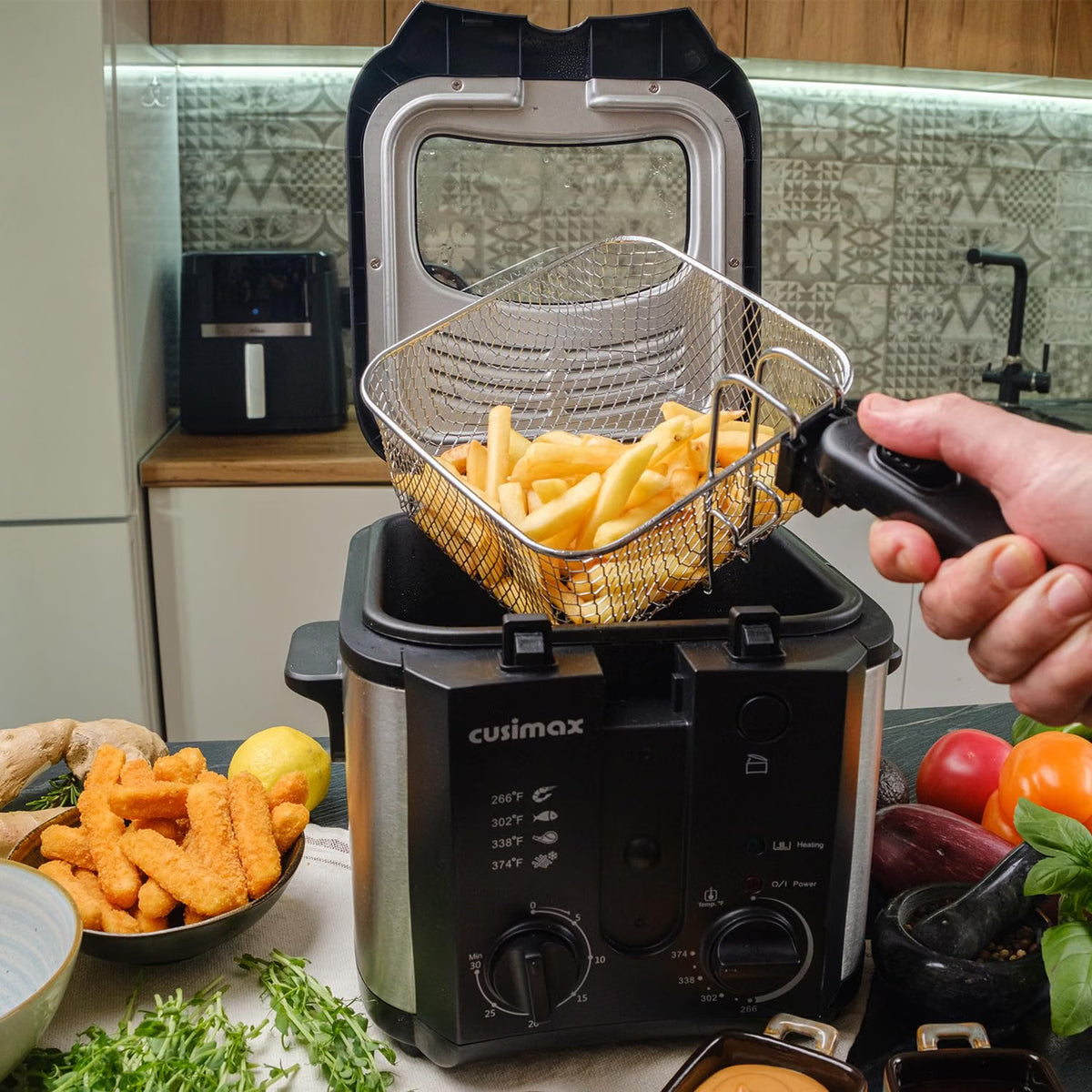 Electric Deep Fryer with Basket – Countertop Deep Fryer with Adjustable Temperature Control, Viewing Window Lid & Nonstick Pot for Home Cooking