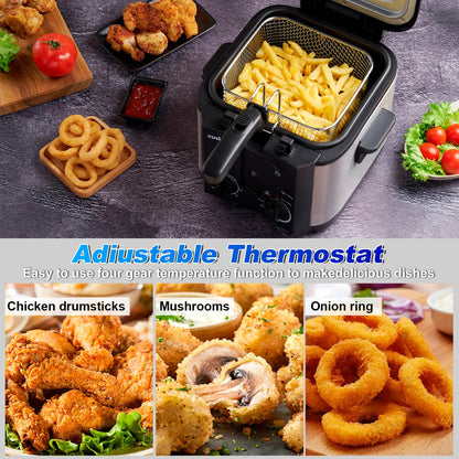 Electric Deep Fryer with Basket – Countertop Deep Fryer with Adjustable Temperature Control, Viewing Window Lid & Nonstick Pot for Home Cooking