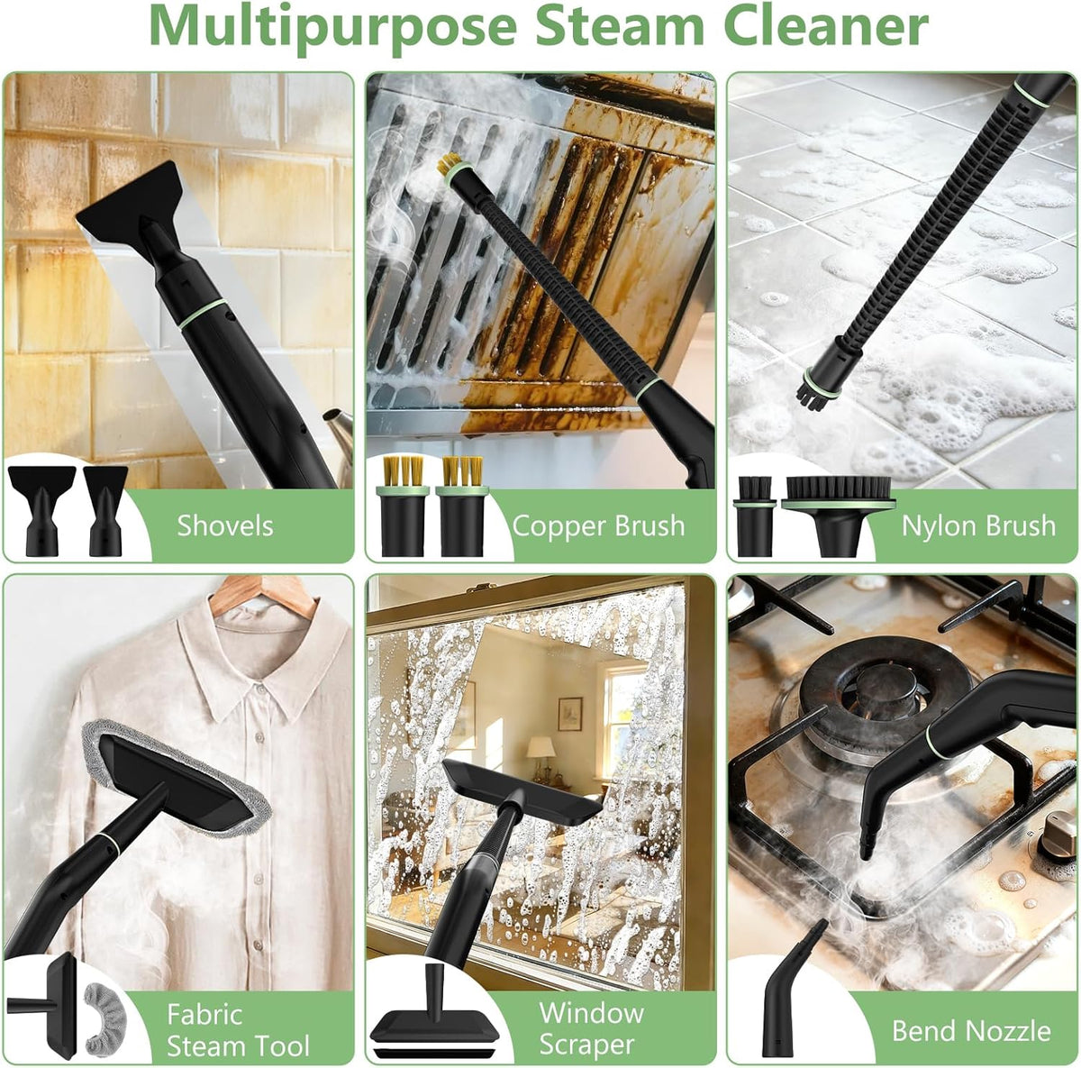 Handheld Portable Steam Floor Cleaner - Corded Unit, 16-Piece Accessories, 6-Level Adjustable, 15s Fast Heating, Families Safe, Large Cap, Ergonomic Design, Cleaning Cloths Included, Home/Car Detailing Tool, Gift Option, Flash Sale Home Items