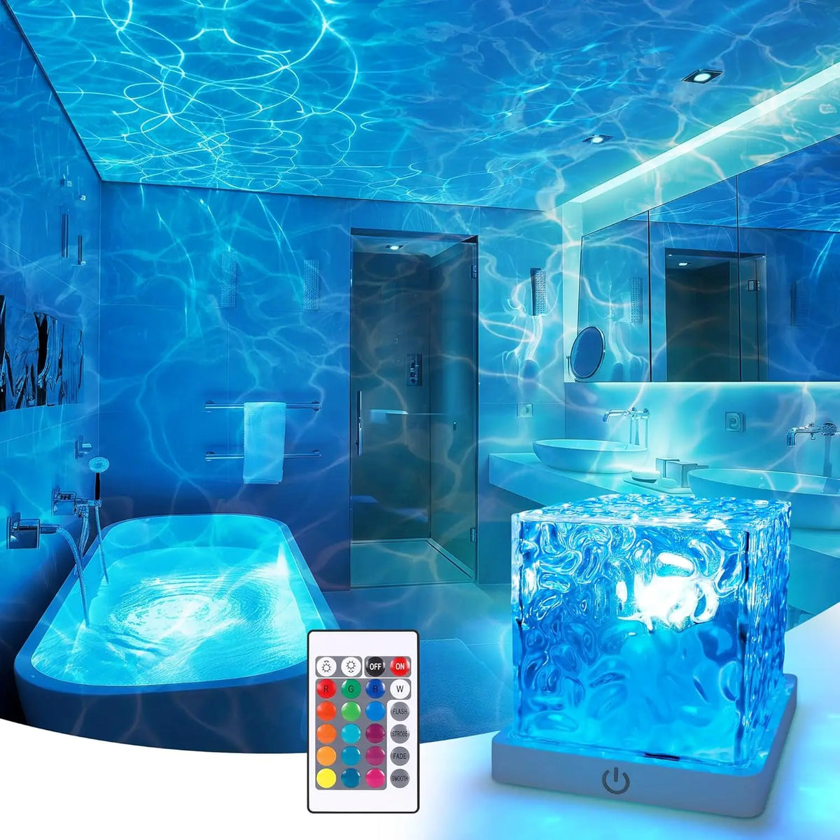 Rechargeable Ocean Wave Shower Light – 16 Color Waterproof LED Projector Lamp with Remote for Relaxing Bathroom & Bedroom Ambience