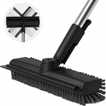 360° Rotating Floor Cleaning Brush – 3-in-1 Long Handle Scrubber with Silicone Squeegee, Adjustable Stainless Steel Pole for Bathroom, Tile & Home Cleaning