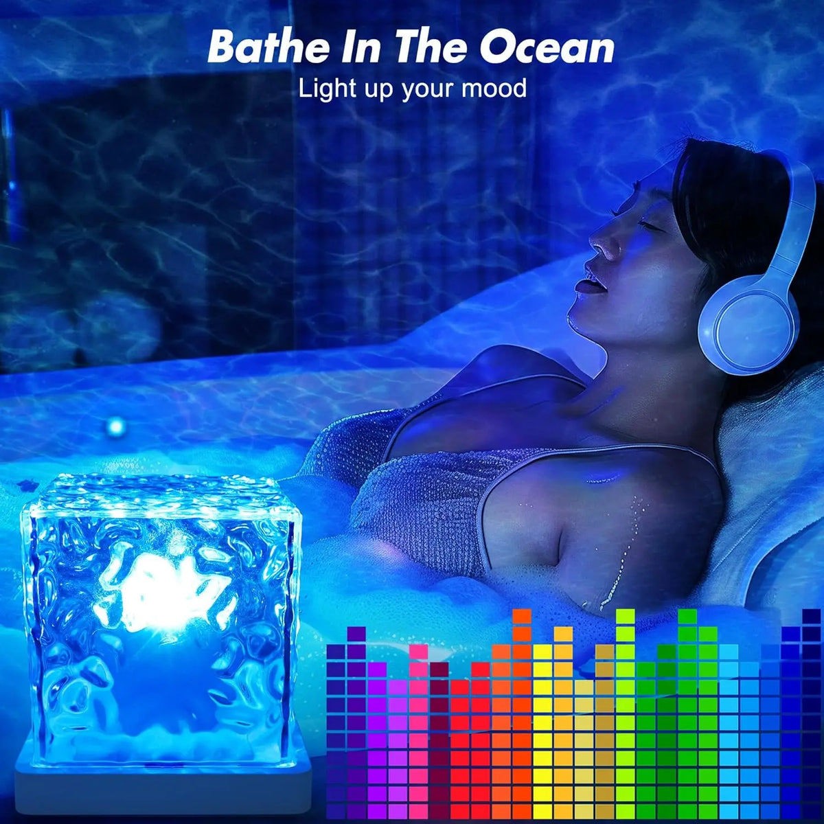 Rechargeable Ocean Wave Shower Light – 16 Color Waterproof LED Projector Lamp with Remote for Relaxing Bathroom & Bedroom Ambience