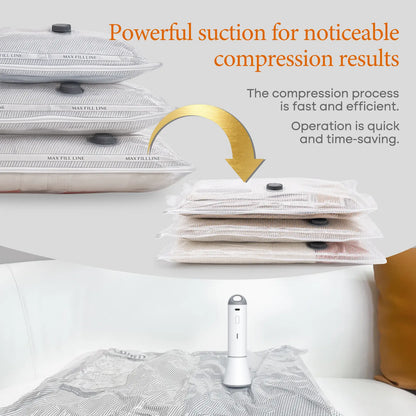 Portable Vacuum Storage Bag Set – Rechargeable Electric Air Pump with Airtight Compression Bags for Travel, Home Organization & Space Saving
